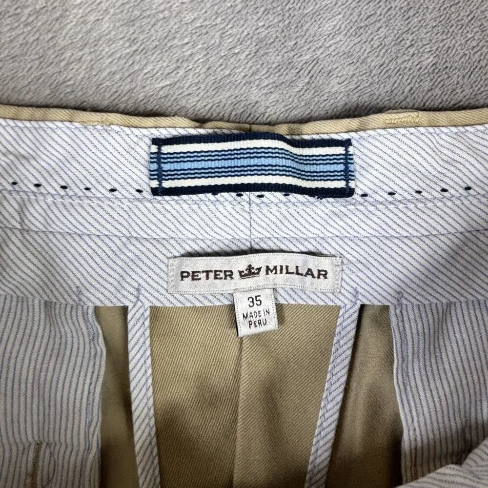 Peter Millar Shorts Mens 35 Khaki Flat Front Classic‎ Golf Chino Casual Peru